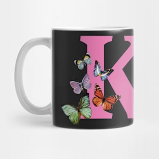 Letter pink K with colorful butterflies Mug